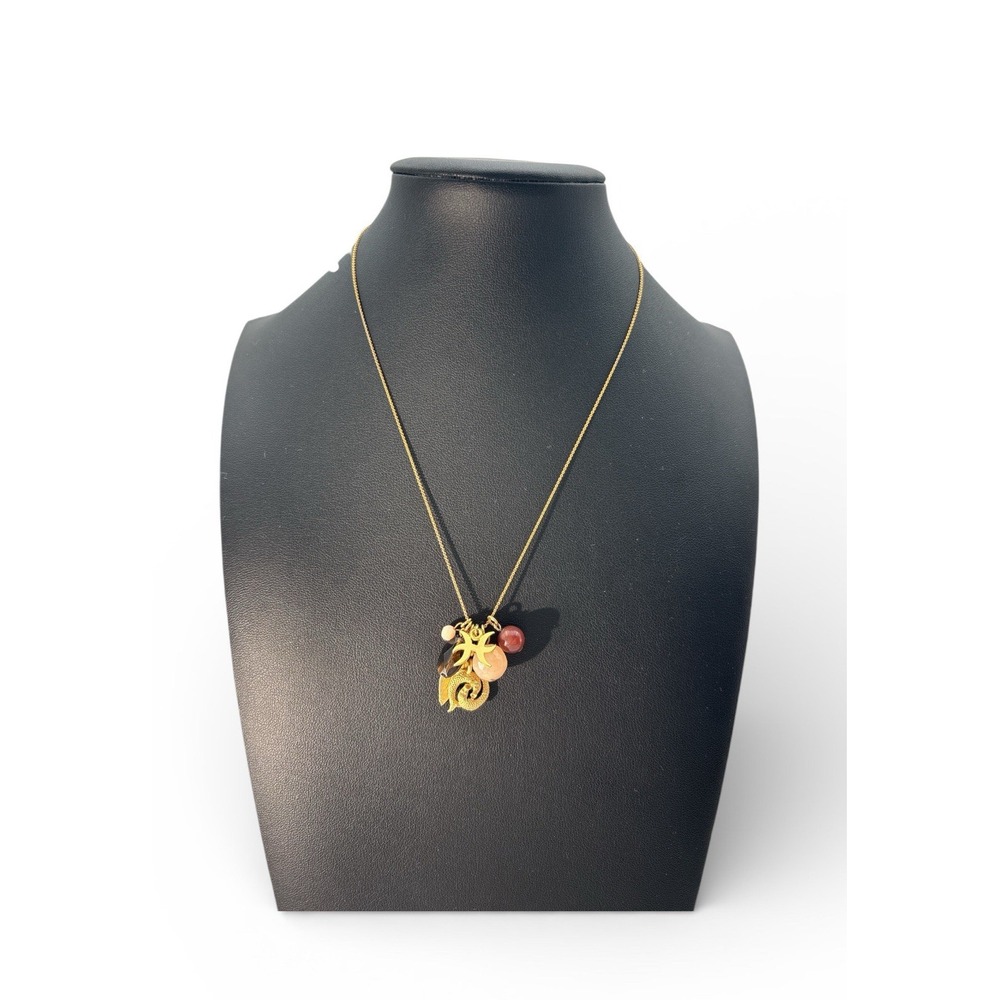 Vintage Gold Tone David Aubrey‎ Zodiac Pisces Fish Multi Charm 16" Necklace